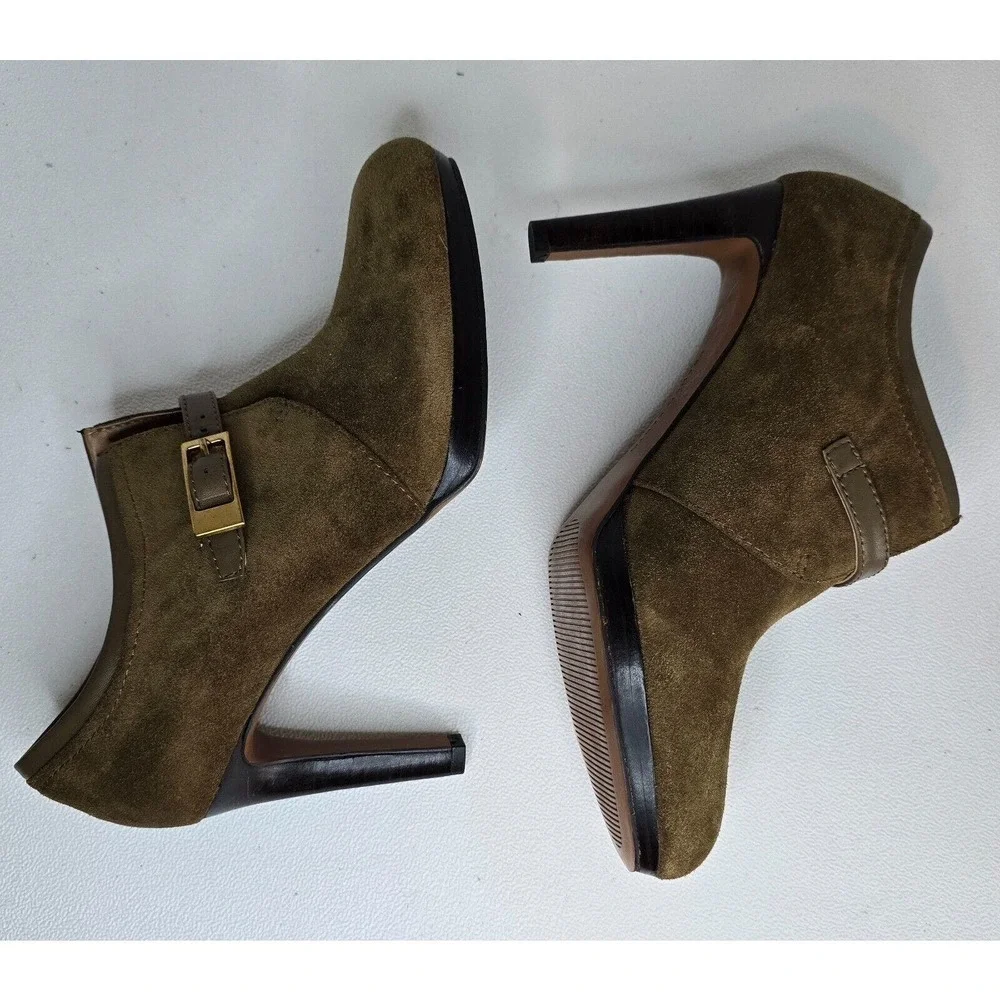 Franco Sarto Sabelle High Heel KHAKI Brown Suede Ankle Booties size 8 M